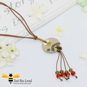 Handmade Clay Bee & Beads Tassel Rope Necklace Bee Trendy Fashion Jewellery