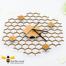 Load image into Gallery viewer, Natural wood bamboo honeycomb lattice wall bee clock