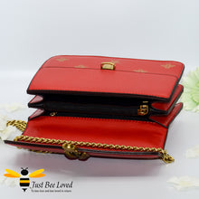 Load image into Gallery viewer, Just Bee Loved Luxury Bees and Stars print Handbag PU Leather with gold chain strap in colours of red and gold stars