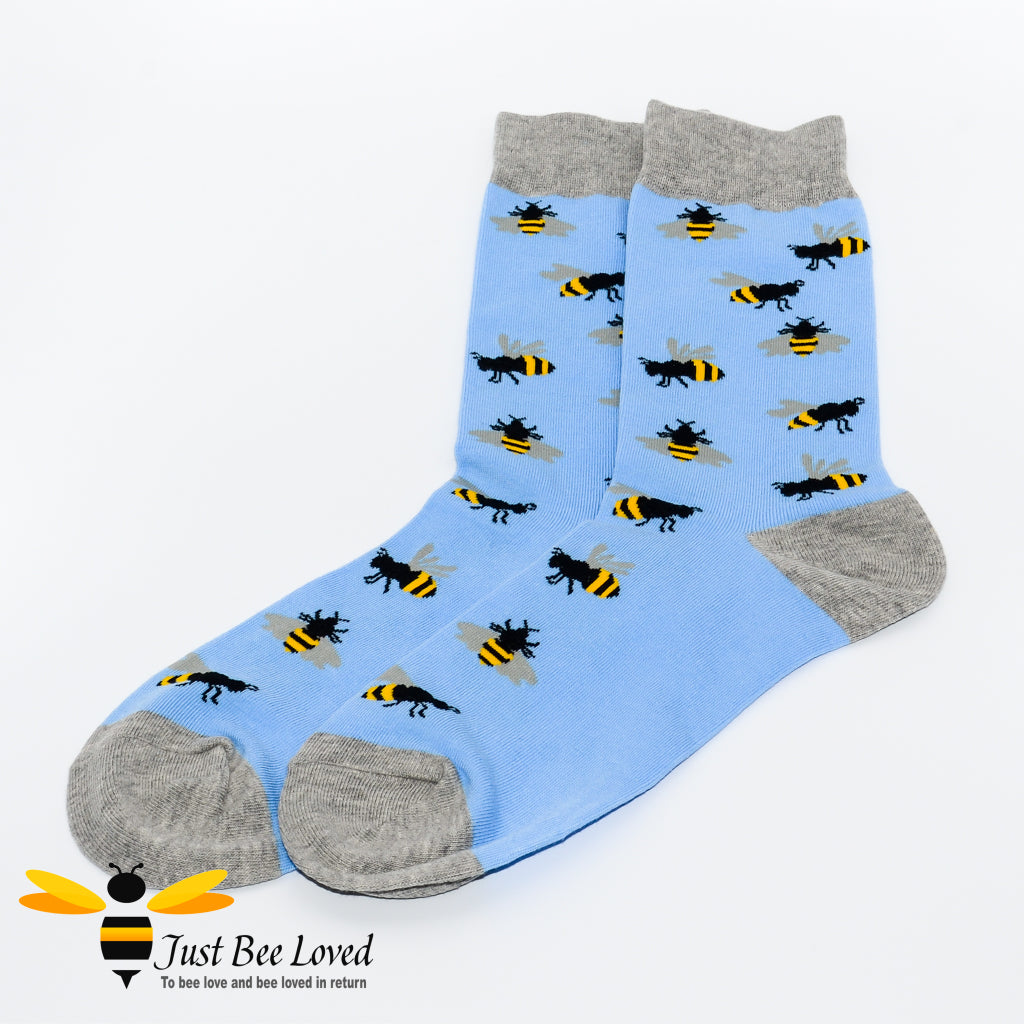 Bee pattern socks blue colour gifts for men Just bee Loved