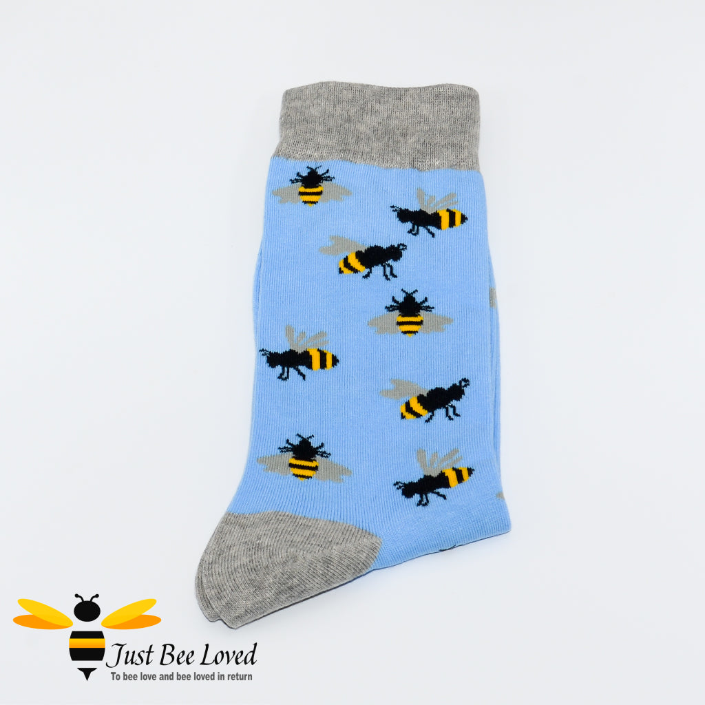 Bee pattern socks blue colour gifts for men Just bee Loved