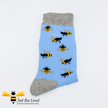 Load image into Gallery viewer, Bee pattern socks blue colour gifts for men Just bee Loved