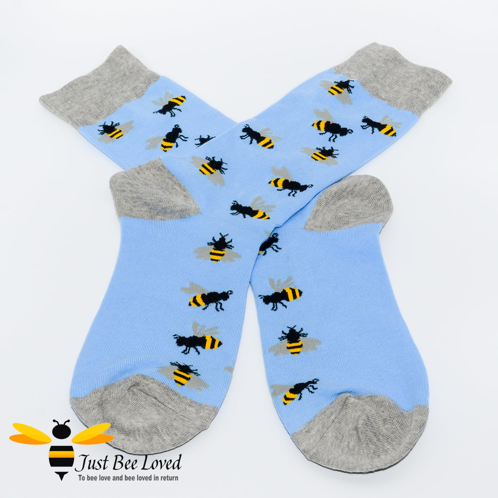 Bee pattern socks blue colour gifts for men Just bee Loved