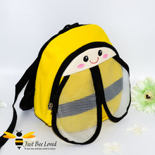 Load image into Gallery viewer, Just Bee Loved Children&#39;s Safety Harness Backpacks in the style of bumble bees four colours pink red blue and yellow