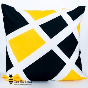 Black and yellow with white abstract pattern pillow scatter cushion bee inspired