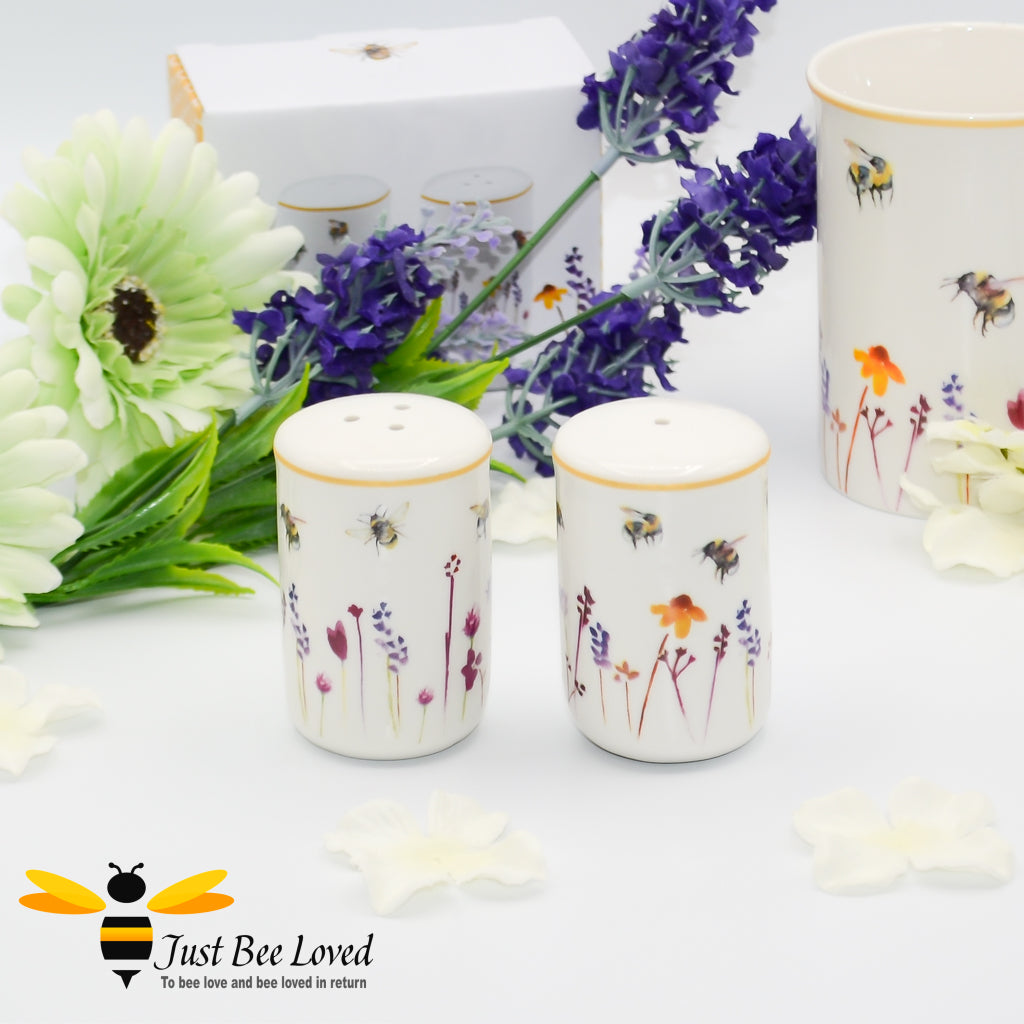 Ceramic Salt and Pepper Bumblebees Shakers Condiment Set from the Jennifer Rose Busy Bees Leonardo Collection