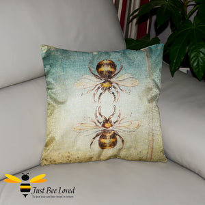 Twin honey bees design printed on woven linen scatter cushion