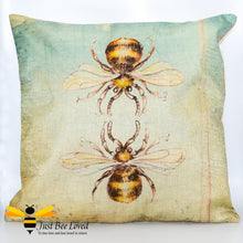 Load image into Gallery viewer, Twin honey bees design printed on woven linen scatter cushion
