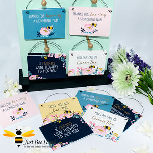 Sentimental wooden mini sign cards with 6 bee related messages and design