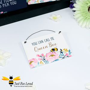 Sentimental wooden mini sign card with bee related message "You can call me Queen Bee" and design