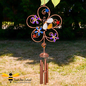 Hand crafted bronze coloured metal and glass resin bumblebee and flower wind chime and suncatcher