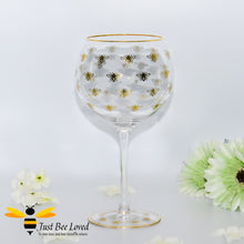 Load image into Gallery viewer, Queen Bee Tall Stem Gin Glass decorated with golden bees and gold rim from the Leonardo Collection