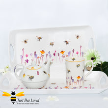 Load image into Gallery viewer, Jennifer Rose Busy Bees white serving tray featuring a watercolour design of bumblebees flying in a field of flowers, from the Leonardo Collection