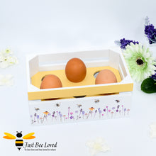 Load image into Gallery viewer, Egg crate from the Jennifer Rose Busy Bees range; featuring a watercolour design of flying bumblebees in a field of flowers.  