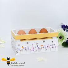 Load image into Gallery viewer, Egg crate from the Jennifer Rose Busy Bees range; featuring a watercolour design of flying bumblebees in a field of flowers.  