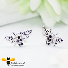 Load image into Gallery viewer, Sterling Silver &amp; Black Zirconia Bee Stud Earrings