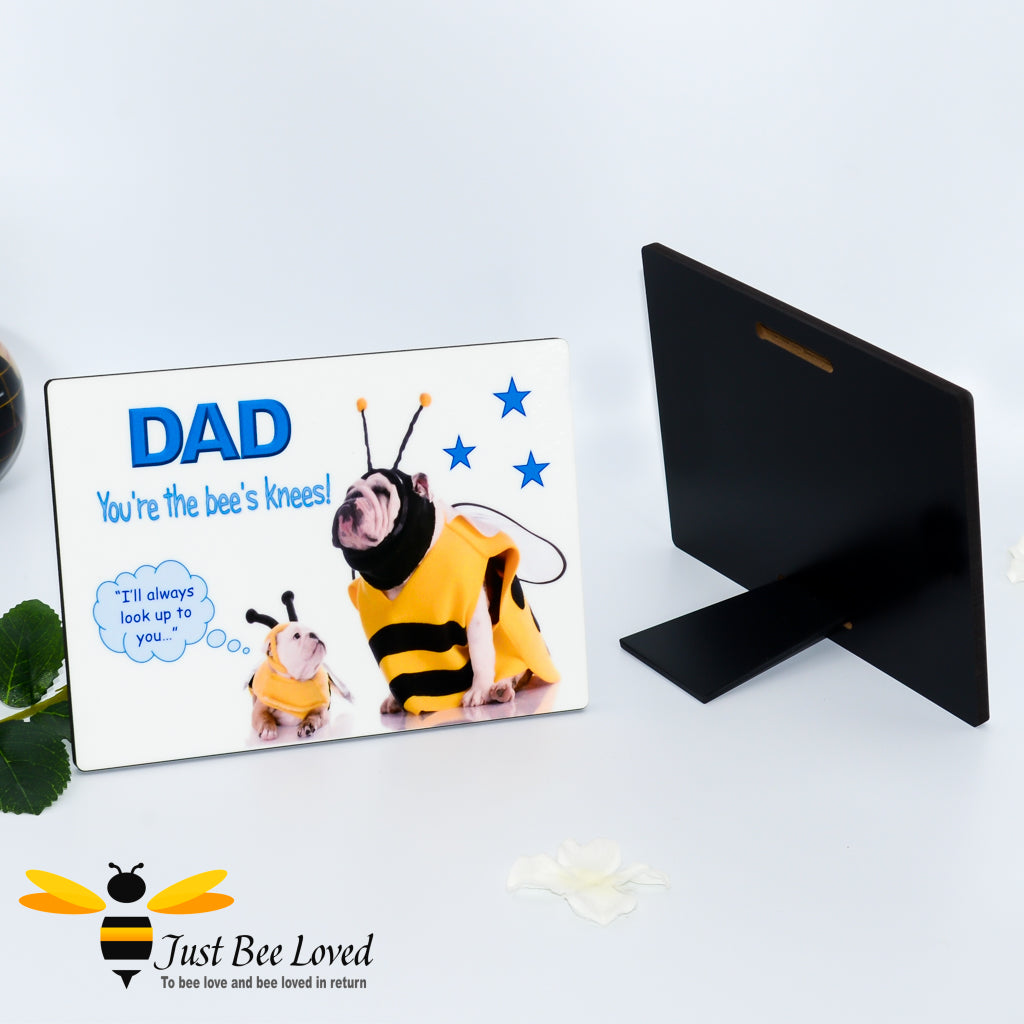 DAD You're the bee's knees wooden desk plaque with english bulldogs