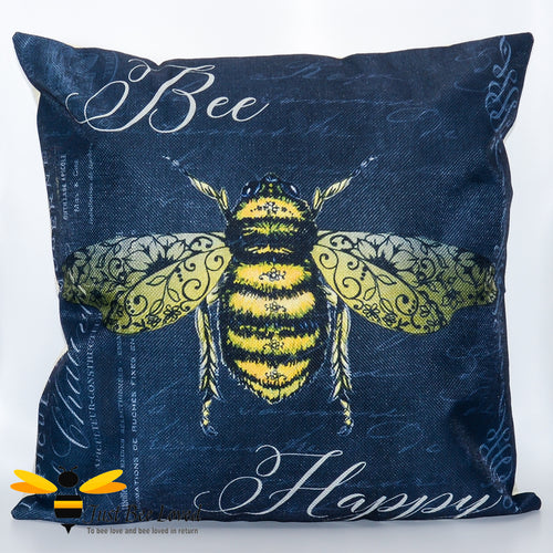 Bumble Bee navy blue scatter cushion with Bee Happy 