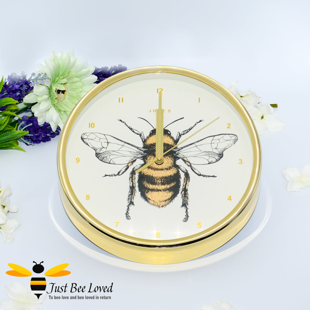 Round Bumble bee wall clock in Gold and cream 