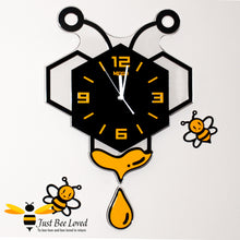 Load image into Gallery viewer, large honey bee hexagon pendulum wall clock with wall decor bees.  