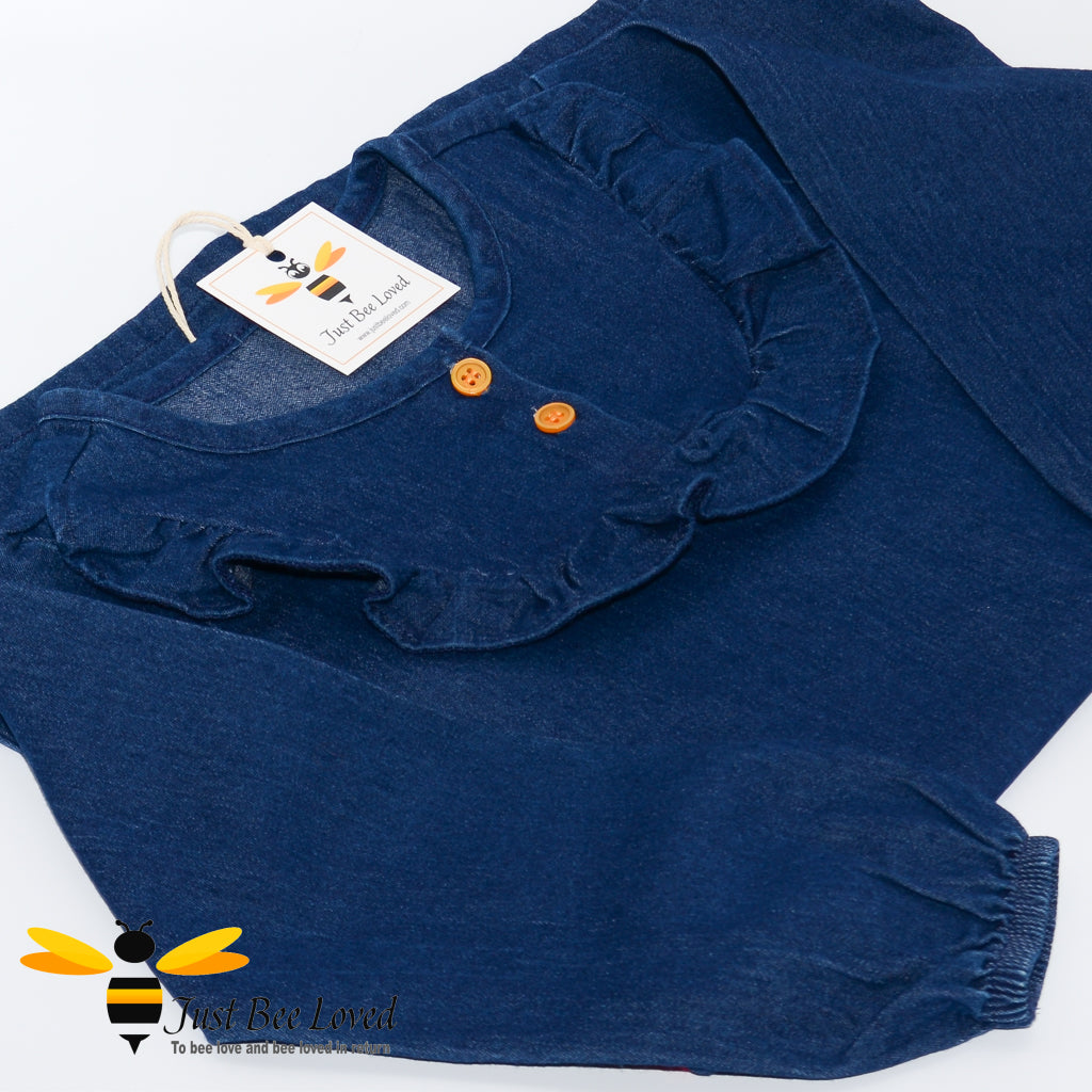 Girl's denim long sleeved dress with bumble bee