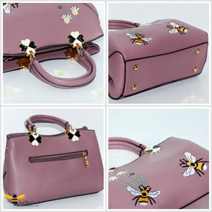 Embroidered Bees Faux Leather Handbag - 5 Colours