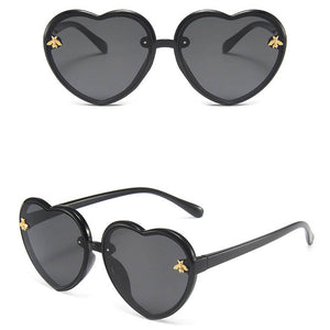Girl's heart shaped black sunglasses with bees decoration