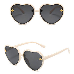 Girl's heart shaped cream sunglasses with bees decoration
