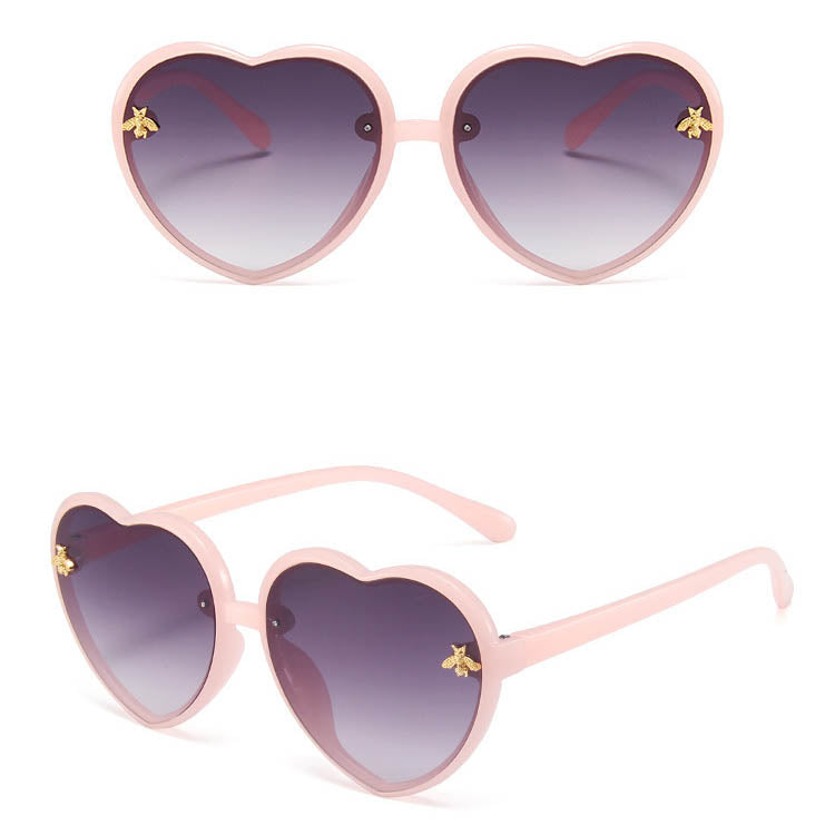 Girl's heart shaped pink sunglasses with bees decoration