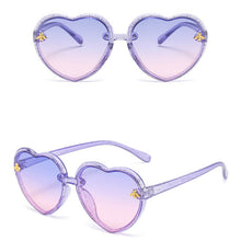 Load image into Gallery viewer, Girl&#39;s heart shaped glitter purple sunglasses with bees decoration