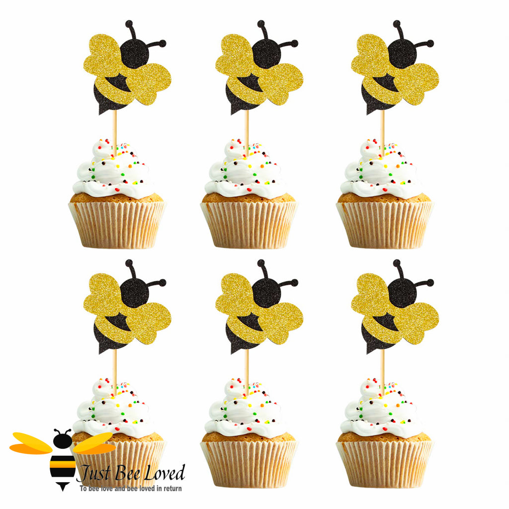 Gold bee cupcake party cake decoration toppers