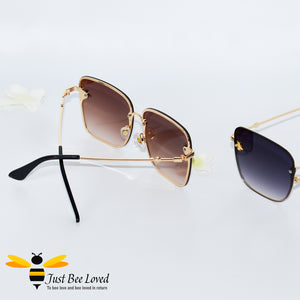 Square rimless bee sunglasses in brown lens colour