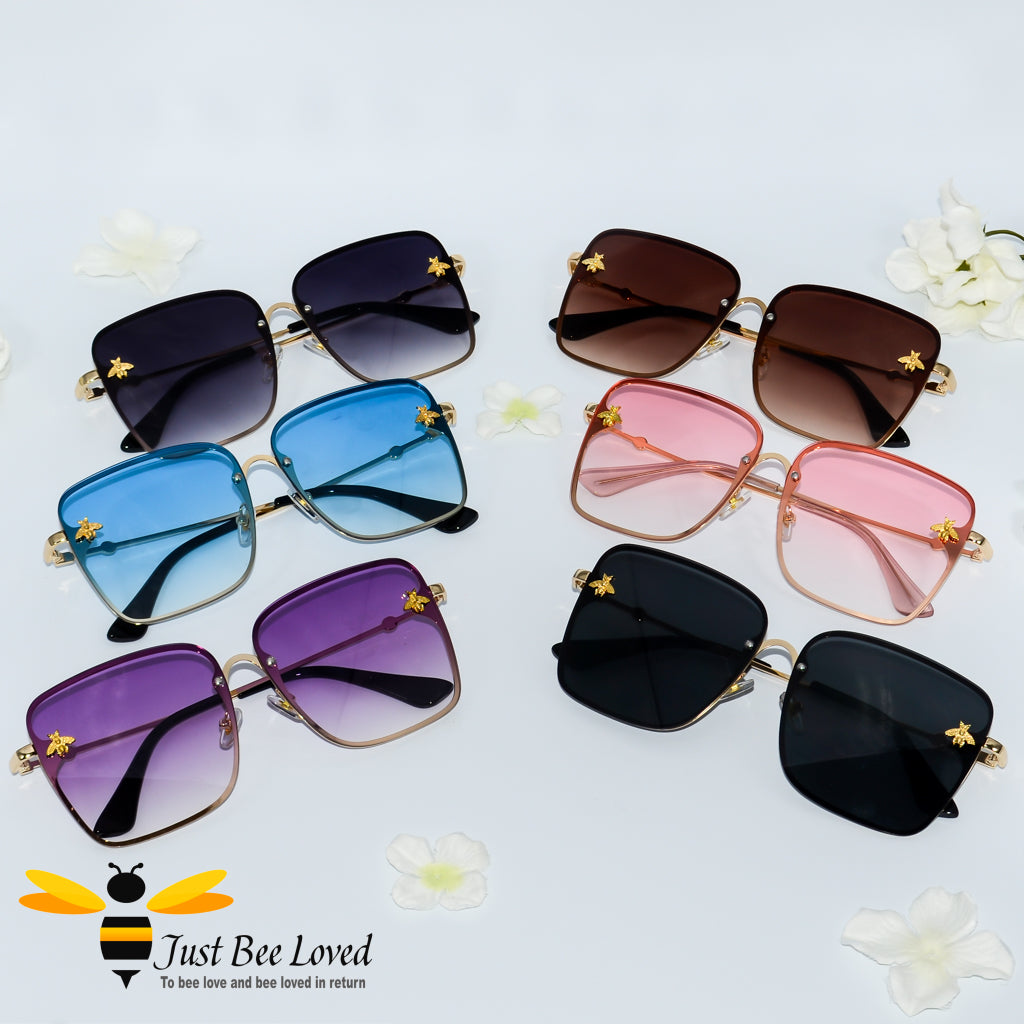 Square rimless bee sunglasses in multiple colours