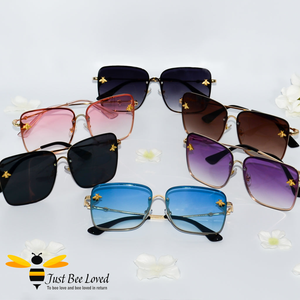 Square rimless bee sunglasses in multiple colours