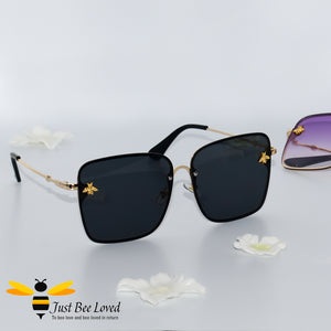 Square rimless bee sunglasses in black lens colour