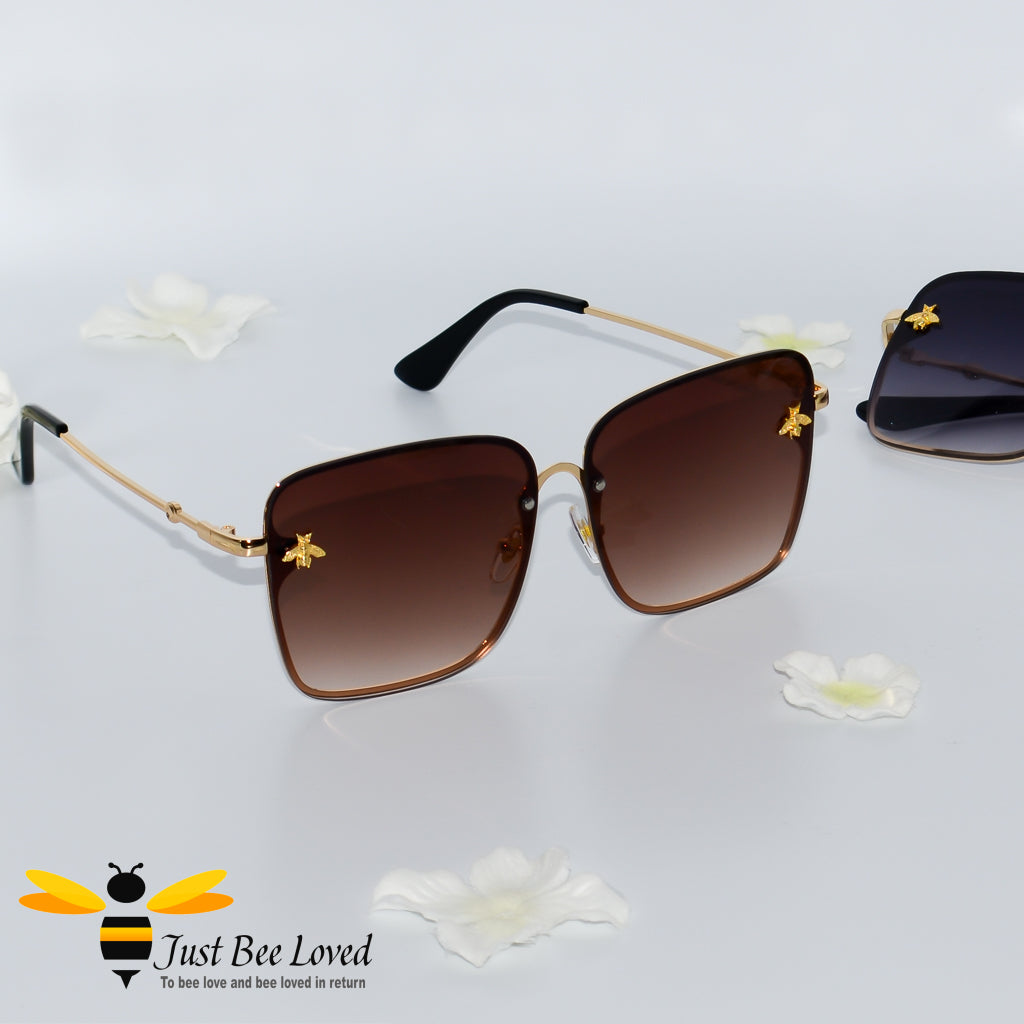 Square rimless bee sunglasses in brown lens colour