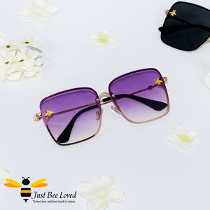 Square rimless bee sunglasses in purple lens colour