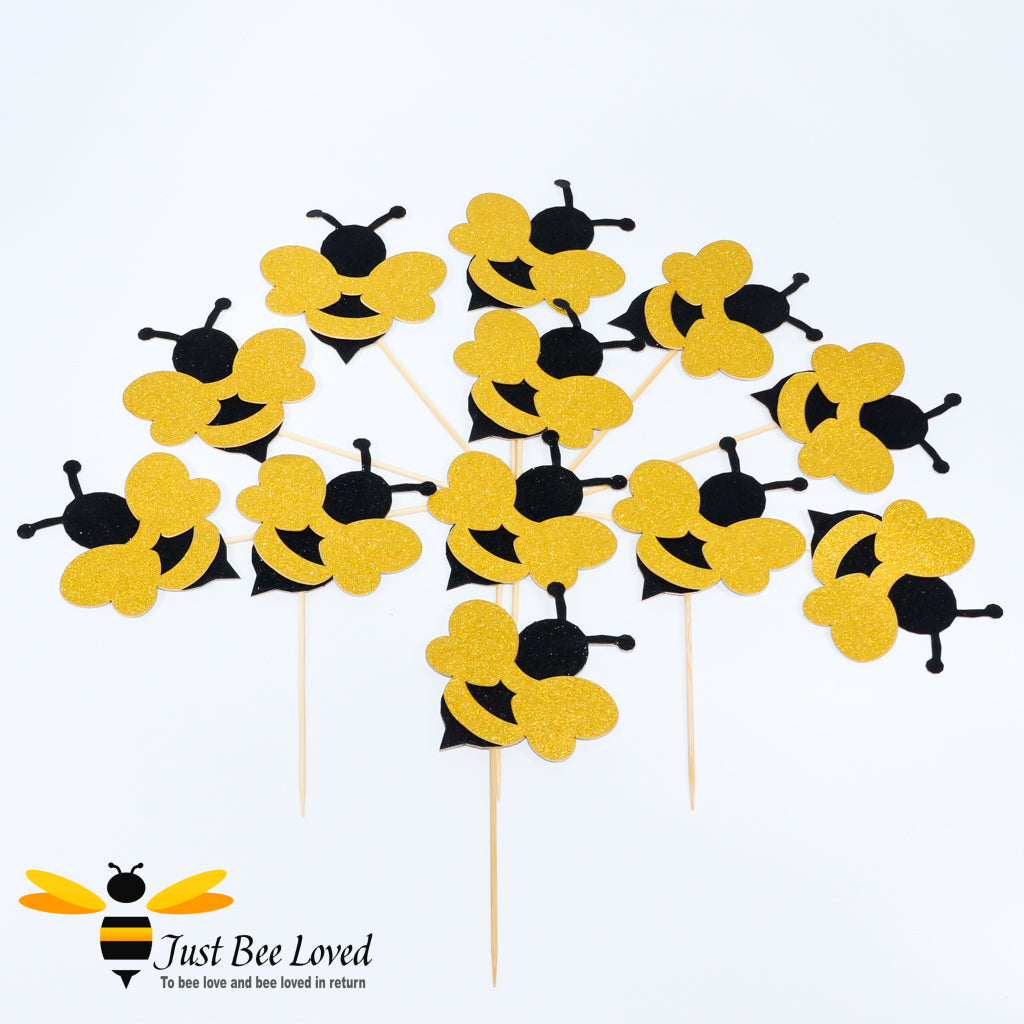 Gold bee cupcake party cake decoration toppers.