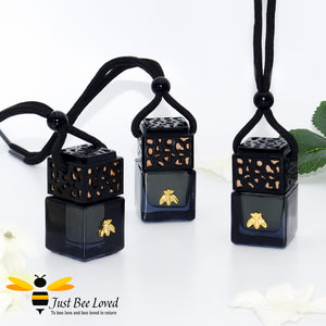 Mini portable black & gold bee car perfume hanging diffuser