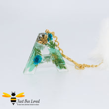 Load image into Gallery viewer, hand-crafted resin letter bee keyrings made with real pressed dried florals. Letter A