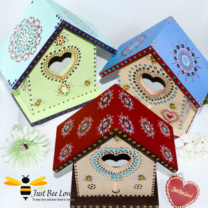 Original Mandala hand painted wooden birdhouse nesting boxes handmade by Just Bee Loved