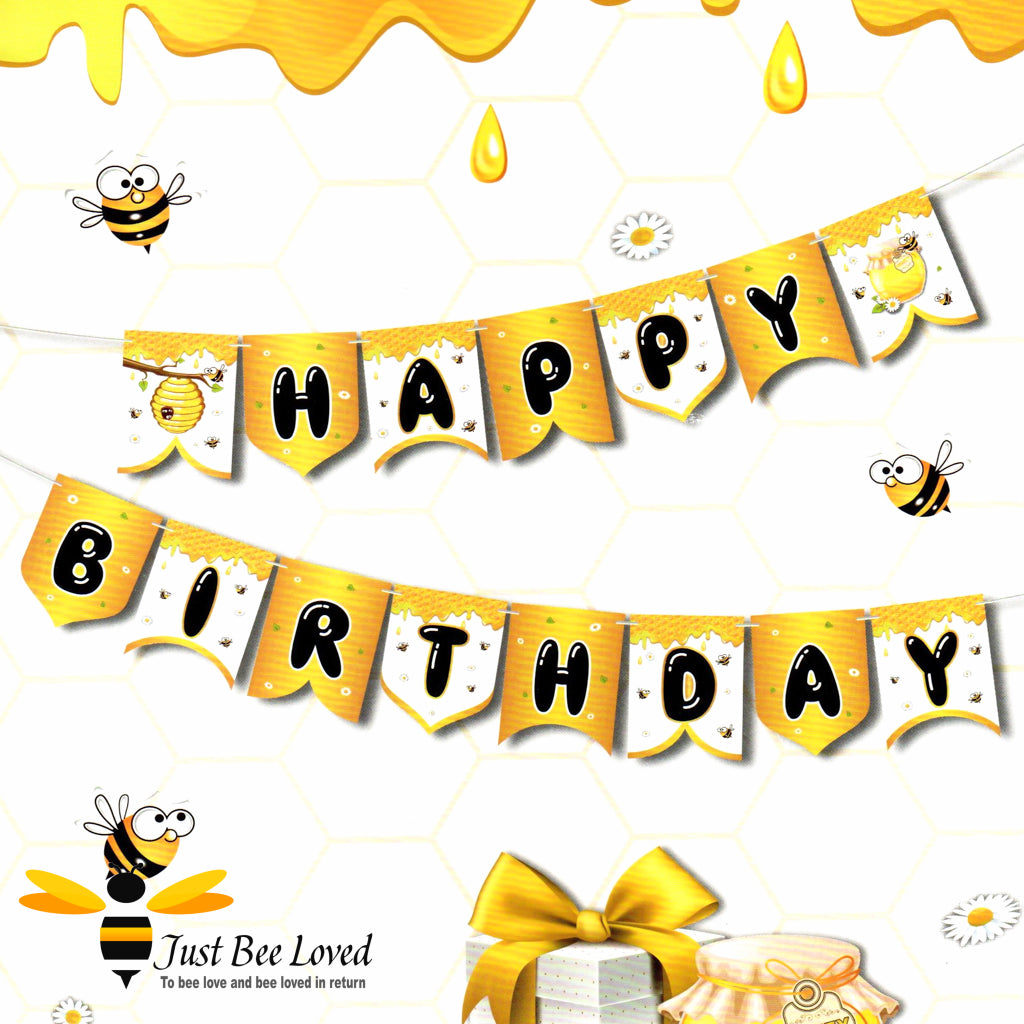 Bees and honey happy birthday 15 flags bunting party banner