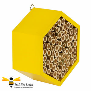 Hexagon wooden bee house for garden certified by the Forest Sustainability Council