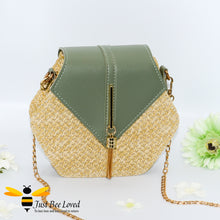Load image into Gallery viewer, Hexagon rattan faux leather straw bag in green colour