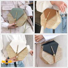 Load image into Gallery viewer, Gallery of woman carrying hexagon straw handbags
