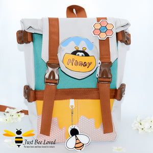 Japanese style children's honey and bee backpack school bag in grey colour