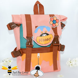 Japanese style children's honey and bee backpack school bag in pink colour