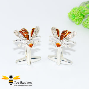 White Rhinestone Crystals Silver Bee Cufflinks Gifts For Men