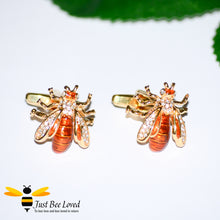 Load image into Gallery viewer, White Rhinestone Crystals Gold Bee Cufflinks Gifts For Men