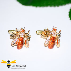 White Rhinestone Crystals Gold Bee Cufflinks Gifts For Men